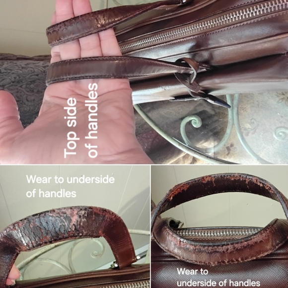 PRADA Leather Briefcase Chocolate Brown Unisex Saffiano VINTAGE - Picture 12 of 17